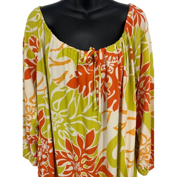 Strawberry Guava RJC XXXL 3XL Aloha Hawaiian Tunic Green Floral 3/4 Keyhole New - Picture 2 of 8